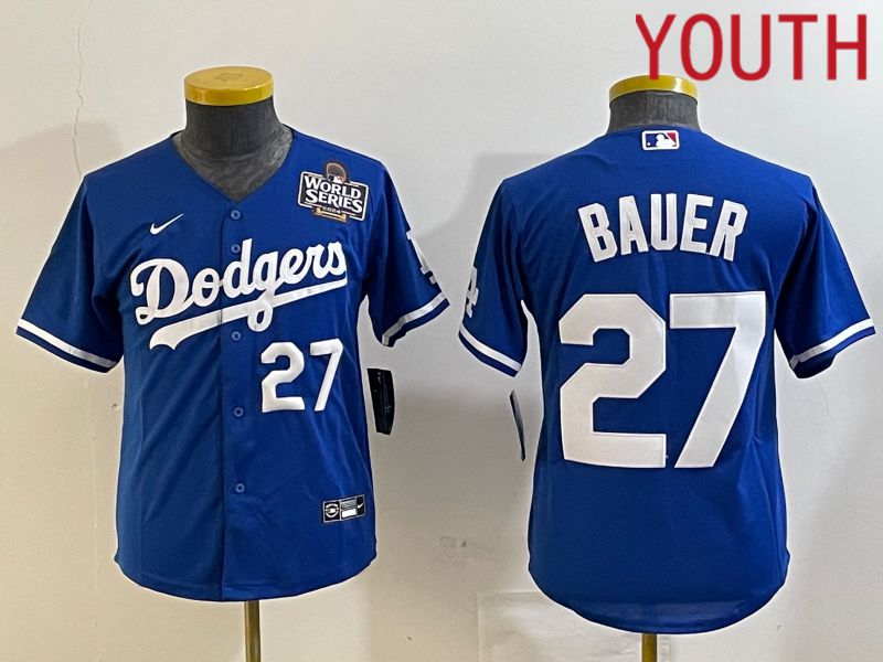 Youth Los Angeles Dodgers #27 Bauer Blue Game 2024 Nike MLB Jersey style 5